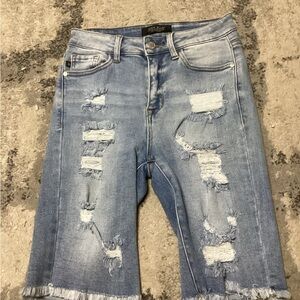 Judy Blue Distressed Denim Shorts - Light Blue